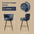 thumbnail image 2 of Solfway Counter Height Bar Stools, Round Seat Swivel Bar Stool Set of 2, 26 inch Low Back Leather Bar Chair with Wood Leg for Kitchen Island 300lbs, Navy, 2 of 8