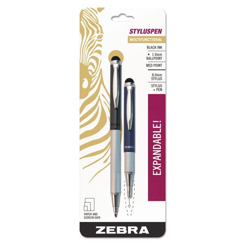 StylusPen Telescopic Ballpoint Pen/Stylus, Retractable, Medium 1 mm, Black Ink, Blue/Gray Barrel, 2/Pack StylusPen Telescopic Ballpoint Pen/Stylus, Retractable, Medium 1 mm, Black Ink, Blue/Gray Barrel, 2/Pack
