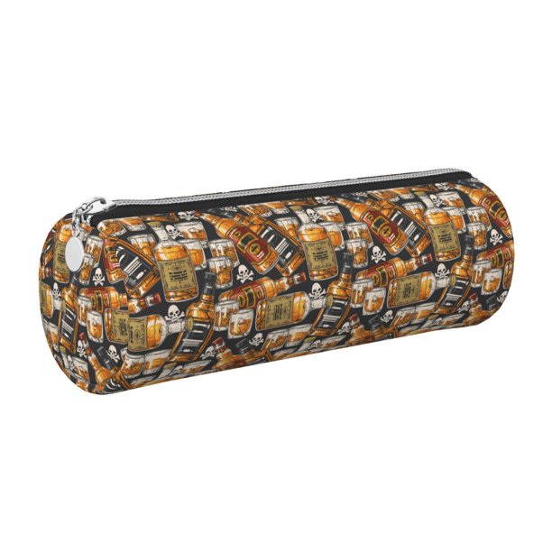 Disketp Vintage Bottles Estuche Organizador de Lápices de Cuero, Estuche de Oficina con Cremallera para Bolígrafo y Lápiz