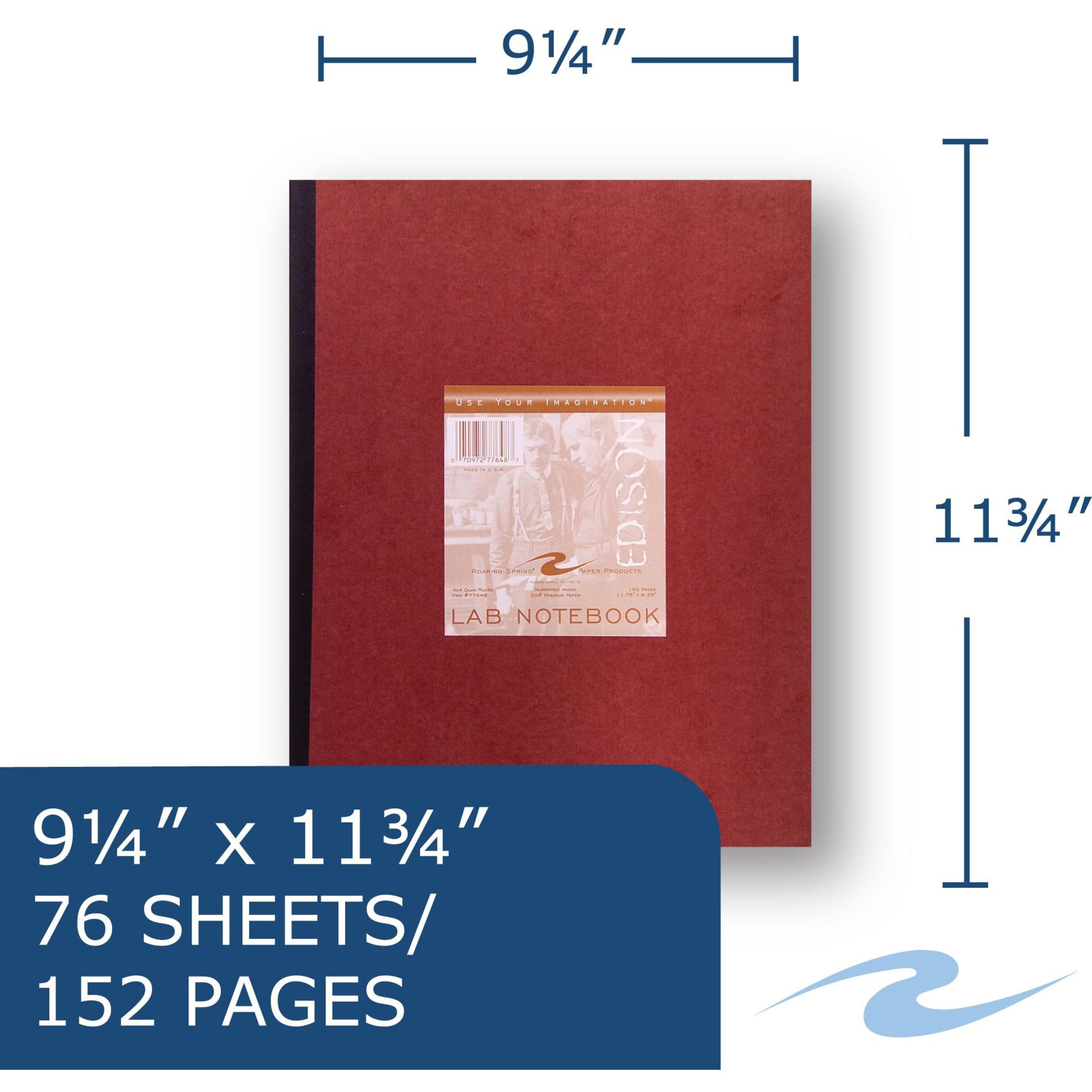 Roaring Spring 4x4 Graph Ruled Oversized Single Copy Lab Book with Numbered Pages, 1 Case (24 Total), 11.75" x 9.25" 152 Pages, Green Paper