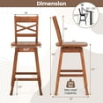 thumbnail image 3 of Costway 2 PCS 24" Counter Height Stool Rubber Wood Swivel Bar Stool with Inclined Backrest Walnut, 3 of 8