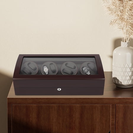 Watch Winder Box, 5 Rotation Modes & Open Lid Stop Function, Black Ebony Lacquer Finish with Soft PU Interior, for Automatic Self-Winding Watches Storage