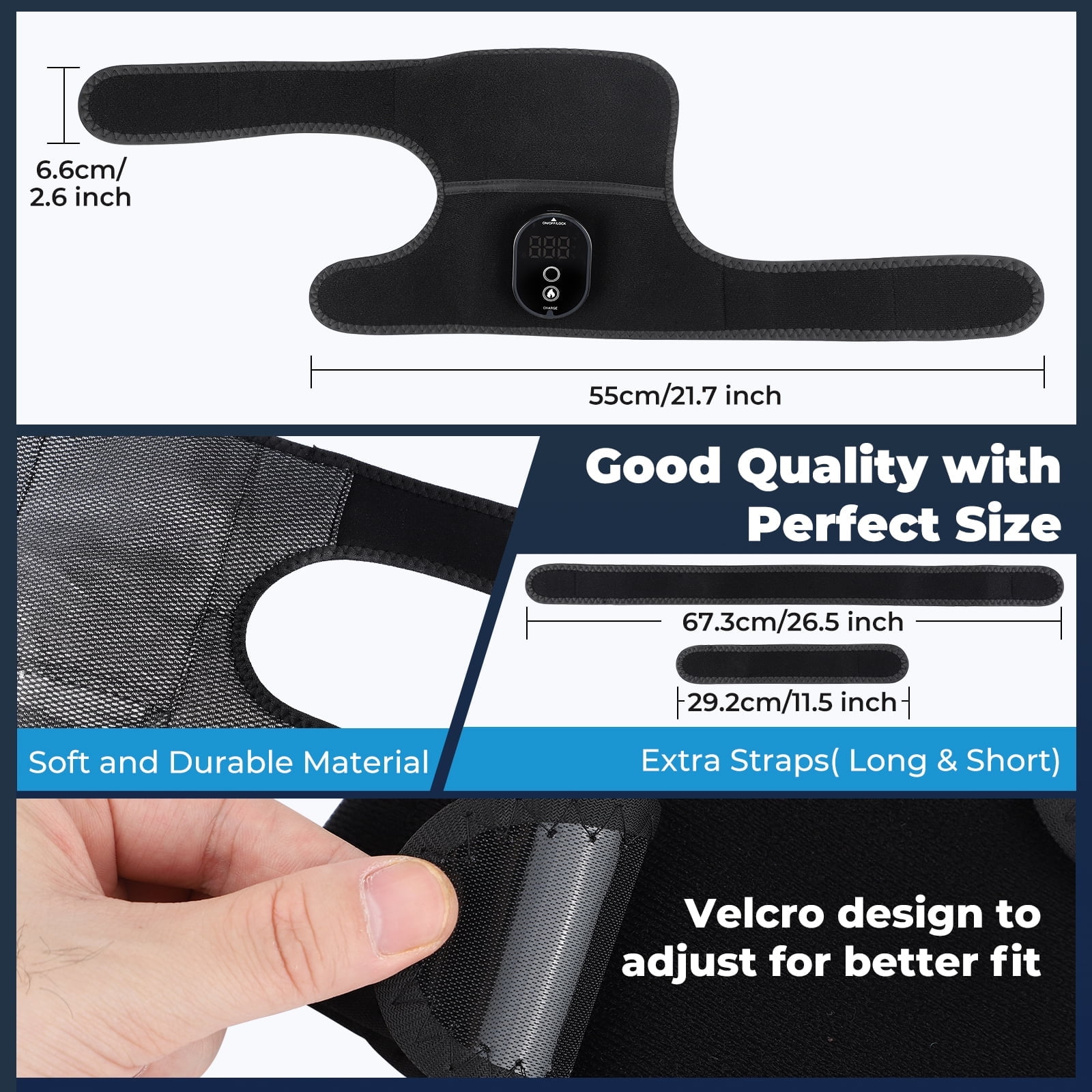 JeckyBro Heated Knee Brace Wrap Heating Pad for Knee,Knee Heating Pad with controler Cordless Knee Warmers USB Charging 28*9in