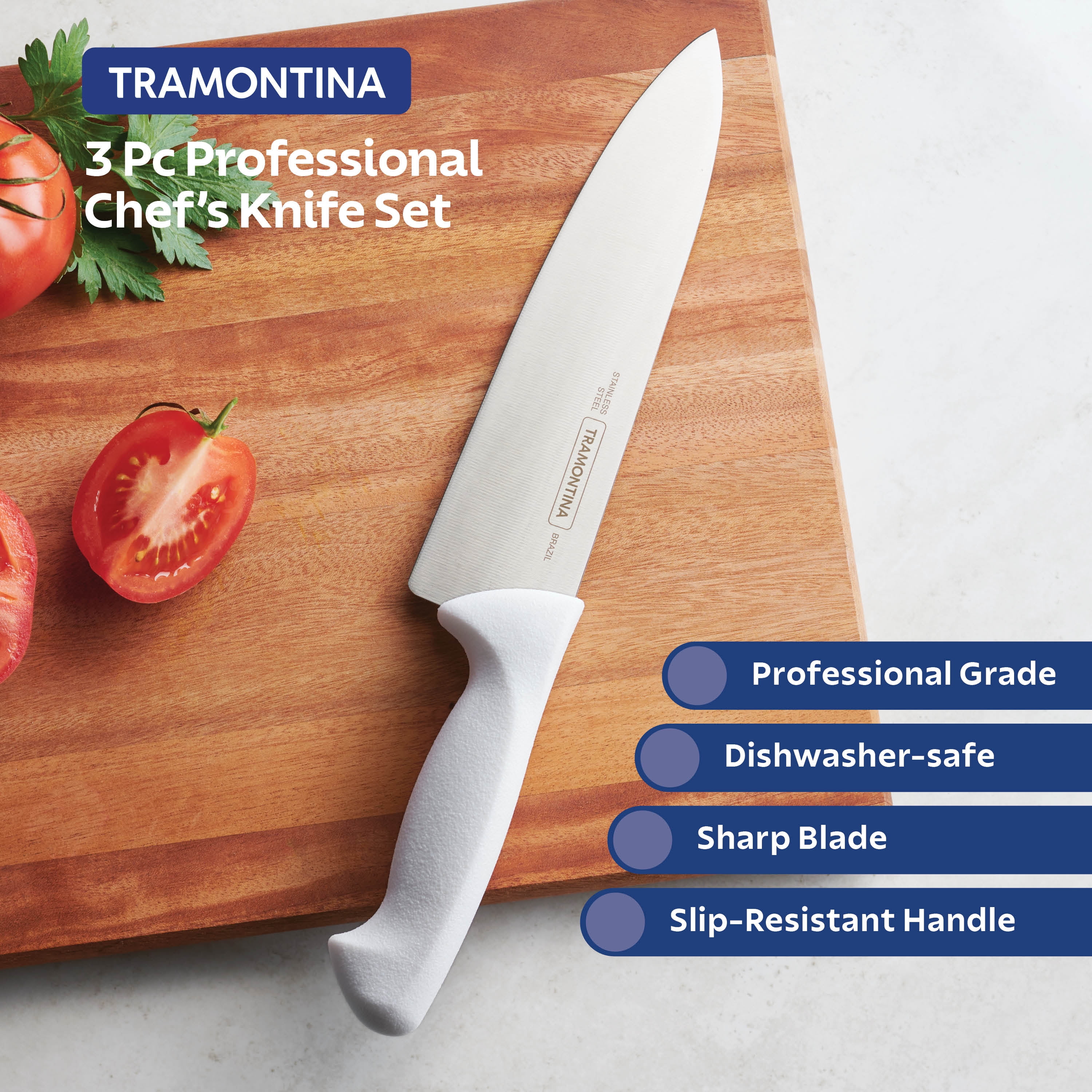 Kit for Chefs with Tramontina Professional Knives With Stainless Steel  Blades And White Polypropylene Handles 6 Pieces