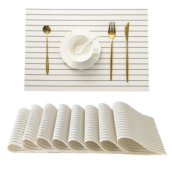 Manteles individuales Leetaltree blancos con rayas negras, juego de 8 unidades, PVC