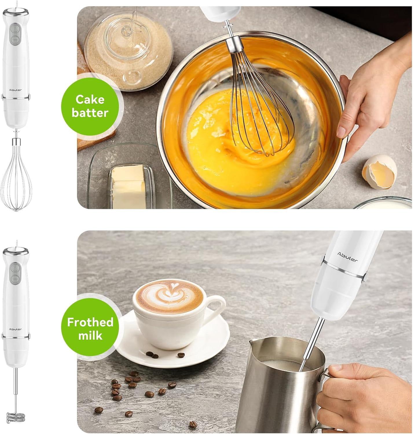 Immersion Blender Handheld 5 in 1, 1000W Hand Mixer Stick with  Beaker Chopper Whisk Milk Frother for Soup Sauce  Food