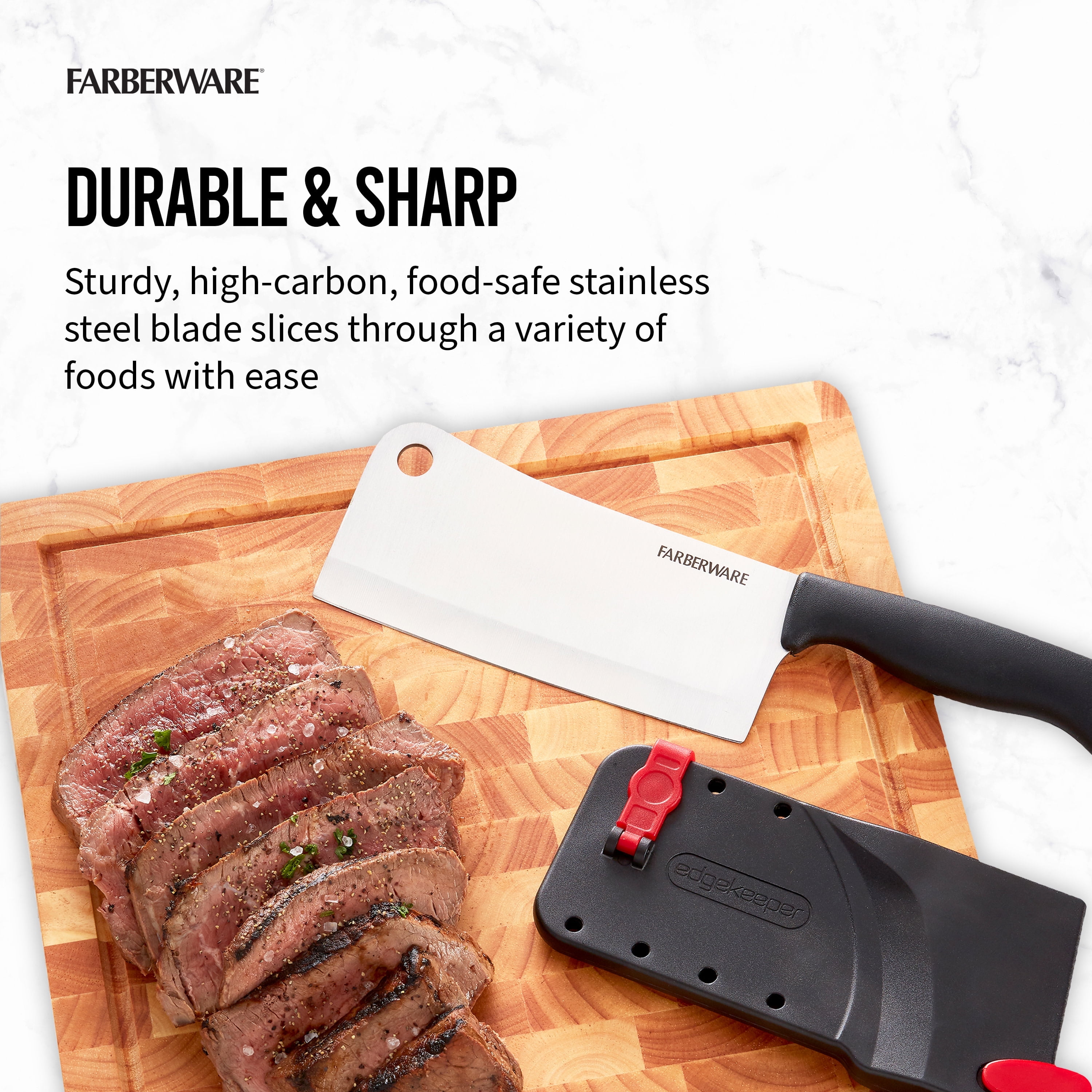 Farberware Edgekeeper Classic 6-inch Cleaver Knife with Black Self-Sharpening Sleeve and Handle