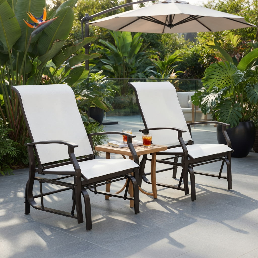 Hommoo 2-Piece Outdoor Glider Chair Set, Ergonomic Fabric & Metal Rocking Chairs for Patio, Porch, Backyard, Breathable Seat, Anti-Slip Feet, Beige