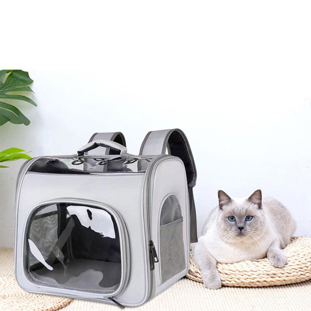 Mochila de viaje para mascotas, bolsa de transporte ligera y práctica para perros pequeños, bolsa de viaje para gatos para senderismo, Camping al aire Gris