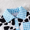 thumbnail image 6 of Jamsmile Toddler Girls Outfits Sets Plaid Cow Short Sleeve Tops + Patchwork Denim Shorts Summer Girls Suits, 6 of 9