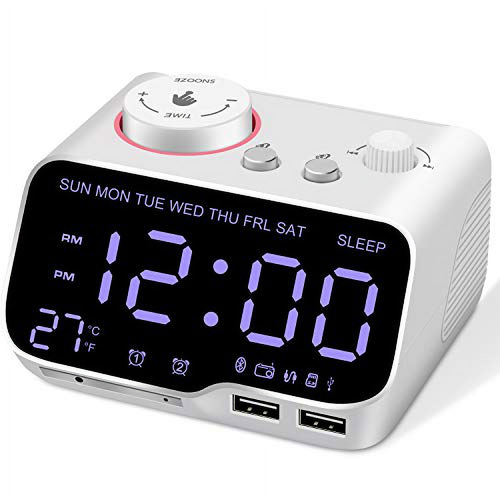 Uplift Alarm Clock Radio Bluetooth Speaker Battery Backup Clock with Dimmer,FM Radio,Sleep Timer,Dual Alarms,Snooze,2 USB Charging Ports,TF Card,Thermometer,Digital Clock for Bedroom,White - image 2 of 3