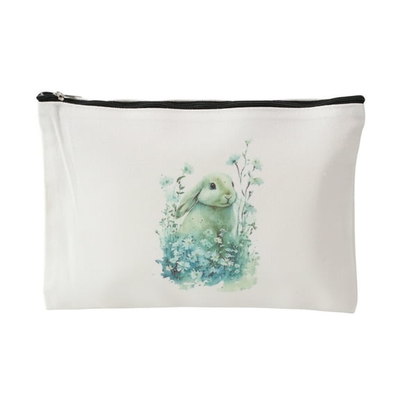 Unique Bargains 1 Pc Durable Rabbit Flower Makeup Bag White Canvas