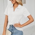 thumbnail image 3 of Women's Pure Color Lapel Short Sleeve V-Neck T-Shirt, White, XL - Perfect for Casual Summer Wear, Home, Office, Shopping & Outdoor Activities, 3 of 6