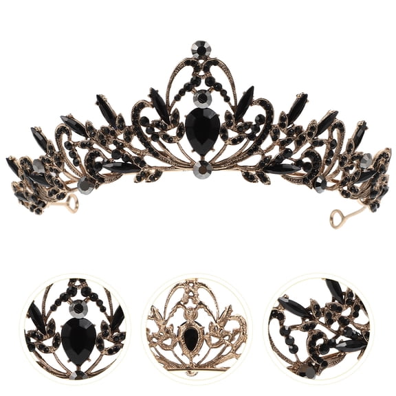 PENIKOKO Black Alloy Rhinestone Bridal Hair Hoop Elegant Wedding Headband Accessory for Brides