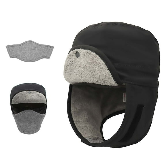 RongHuan Men's Trapper Hat Fleece Lined Winter Warm Hats Outdoor Thermal Waterproof Cap with Faux Fur