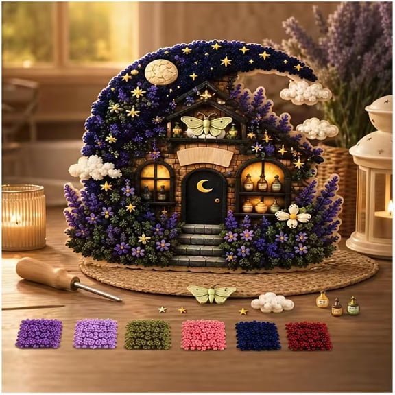 Whimsical Village 3D Fabric Poke Art Kit,Floral Mushroom Cottage,DIY Handmade Hobby Set for Adult Beginners, Flowers Activity Summer GifUnique Home Decor Birthday Holiday Gift