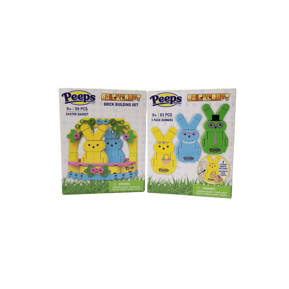 Peeps BrickCraft 3 Pack Yellow, Blue, Green Bunnys (63pc) and Easter Basket with Blue and Yellow Bunnys (89pc)