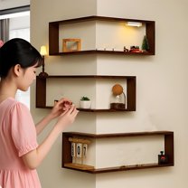 FYHALE Corner Shelf Wall Mounted with Light, Illuminated Corner Shelves, Smart Corner Shelf with Light, Corner Shelf Display Stand with Led Lamp for Figurines