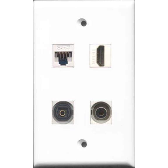 RiteAV - 1 Port HDMI and 1 Port Toslink and 1 Port 3.5mm and 1 Port Cat5e Ethernet White Wall Plate