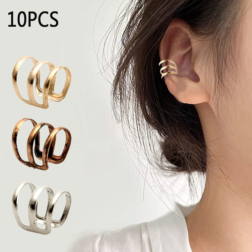 1PC Black Steel Circle Cubic Zirconia Ear Cuff Ear Clip Non-Piercing Clip On Earrings Women Girls