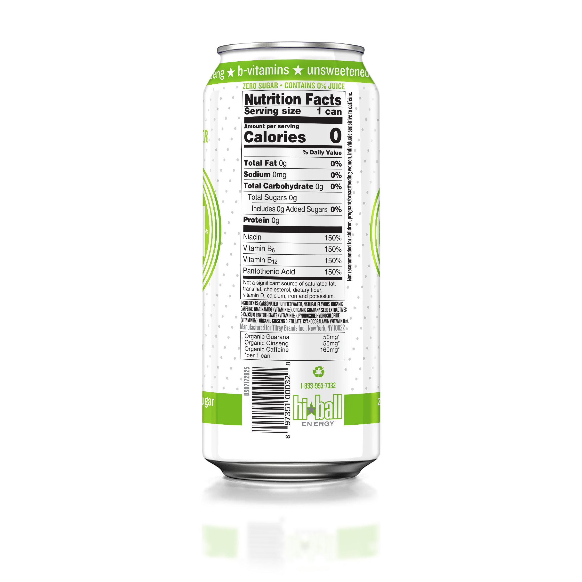 HiBall Clean Energy Drink, Zero Sugar Caffeinated Seltzer Water, Lemon Lime, 16oz USA, 12 pack