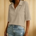 thumbnail image 5 of TGSLY Women's Collared Linen T-Shirts Lightweight Soft Half Snap Button Down Golf Tops Relaxed Dressy Half Sleeve Solid Color Classic Blouses M, 5 of 9