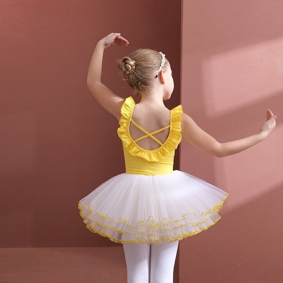LYMAYTER Toddler Ballerina Set Girls Short Sleeve Dance Ballet Leotards Skirt Combo Suit 3Y-11Y