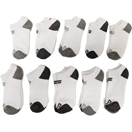 Fila Kids Boys 10-Pack Half Cushion No Show Socks Basic Logo - White, Boys Small Shoe Sizes 7-10
