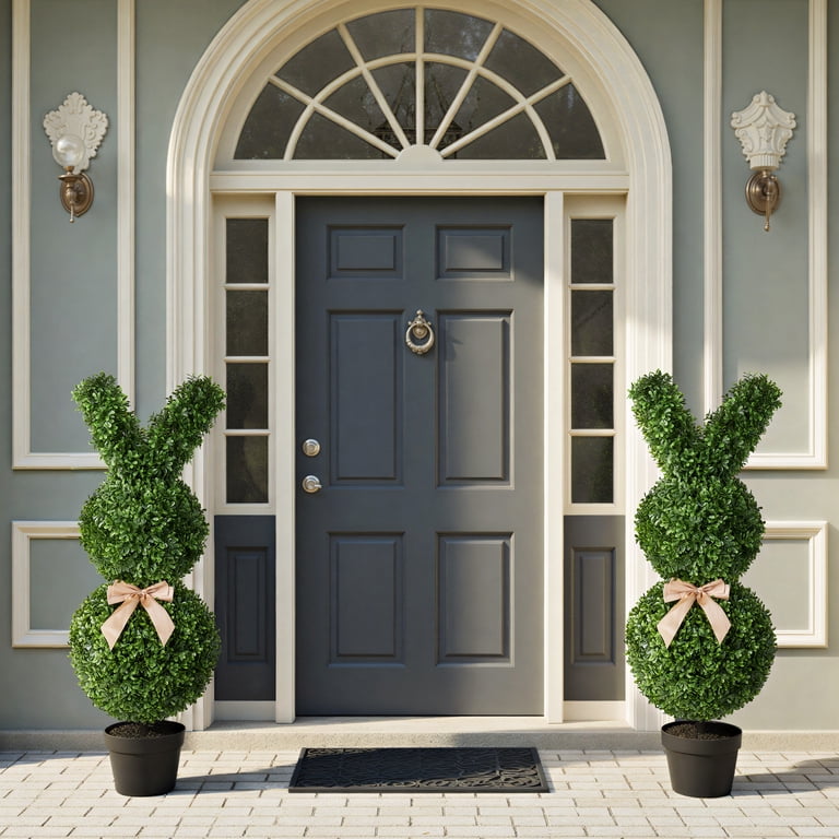 DR.Planzen 2 Pack 36'' Artificial Boxwood Easter Bunny Topiary
