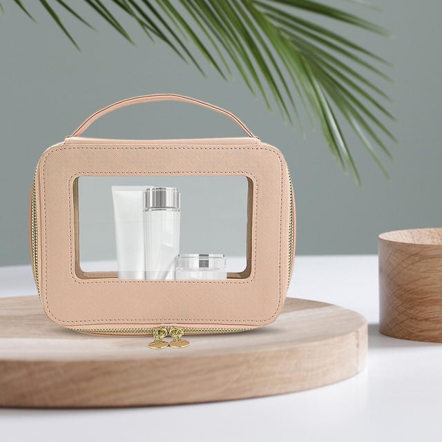Neceser de maquillaje portátil Yinane organizador impermeable de transporte transparente Rosado