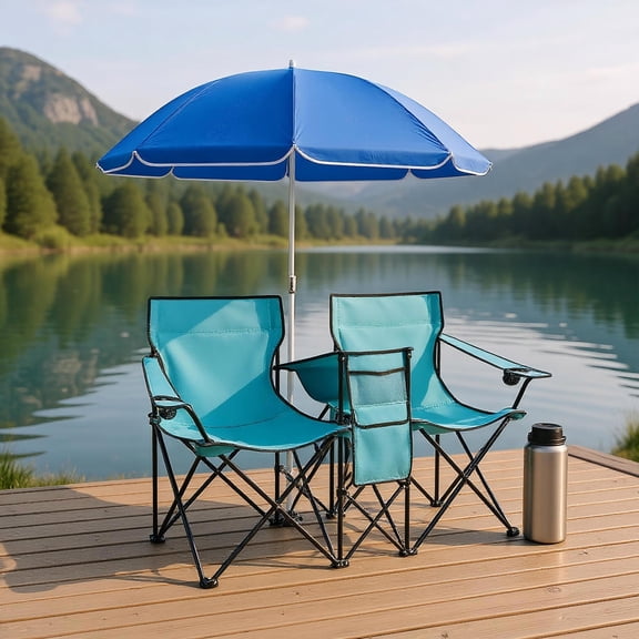 Aimee Lii Portable Folding Picnic Double Chair With Umbrella, Outdoor Beach Chair with Umbrella, Turquoise