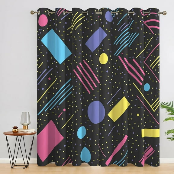 90s Curtains For Bedroom 80s 90s Curtains, Retro Geometric Window Curtains, Vintage Geometric Colorful Home Decor Drapes, Black Out Curtains38"W x 54"L (Pack of 2)