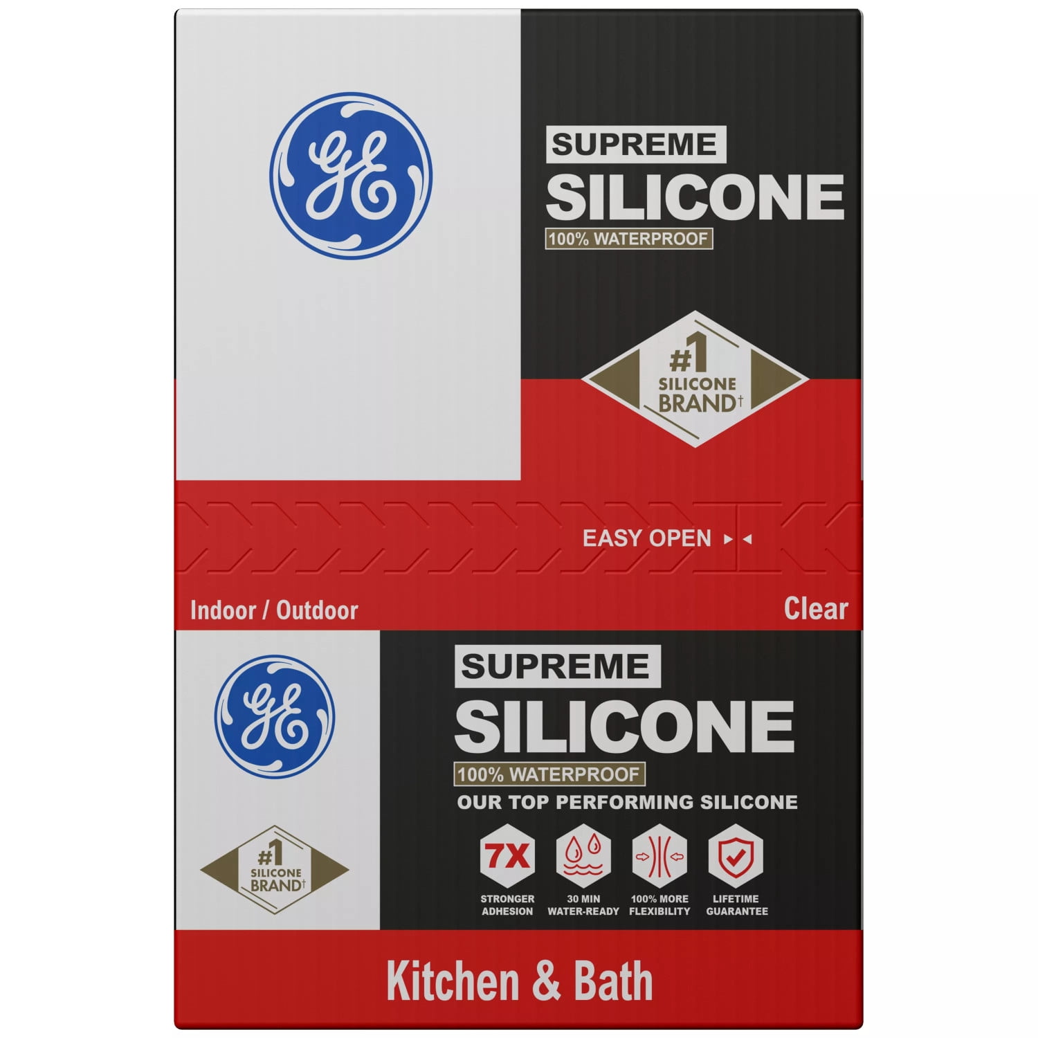 (4 pack) GE Supreme Silicone Kitchen & Bath Sealant, Pack of 1, Clear 10.1 fl oz Cartridge