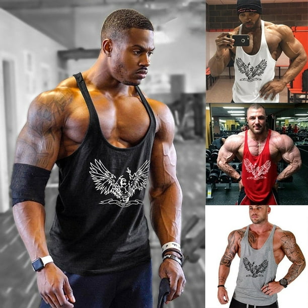 Mens Bodybuilding Fitness Gyms Tank top Men Sleeveless Shirt Sports Vest Top  Tee