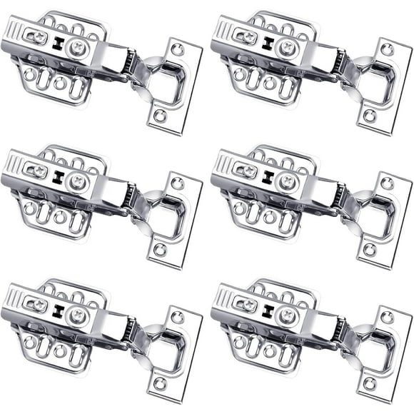 Cabinet Hinges, 6 Pack Soft Close Full Overlay Stainless Steel Cabinet Door Hinges, Frameless Adjustable Hinges for Kitchen Cabinet Door, Wardrobes