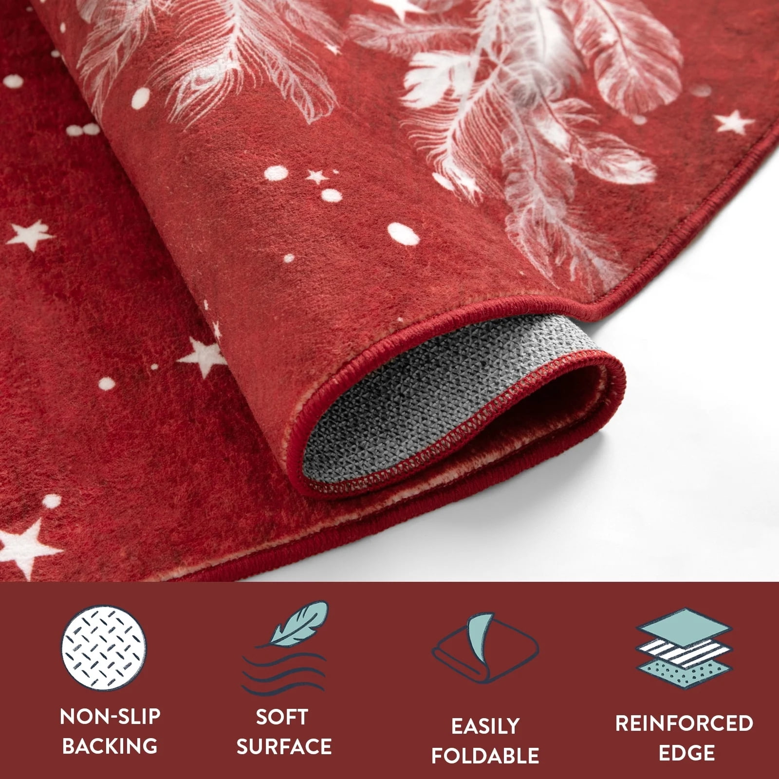 Lahome Christmas Round Rug 5ft Area Rug Red Christmas Tree Rug Washable Rug Indoor Carpet Decorative Circle Rug Round Non Slip Soft Rug Holiday Decor for Kitchen Bedroom Nursery,Red