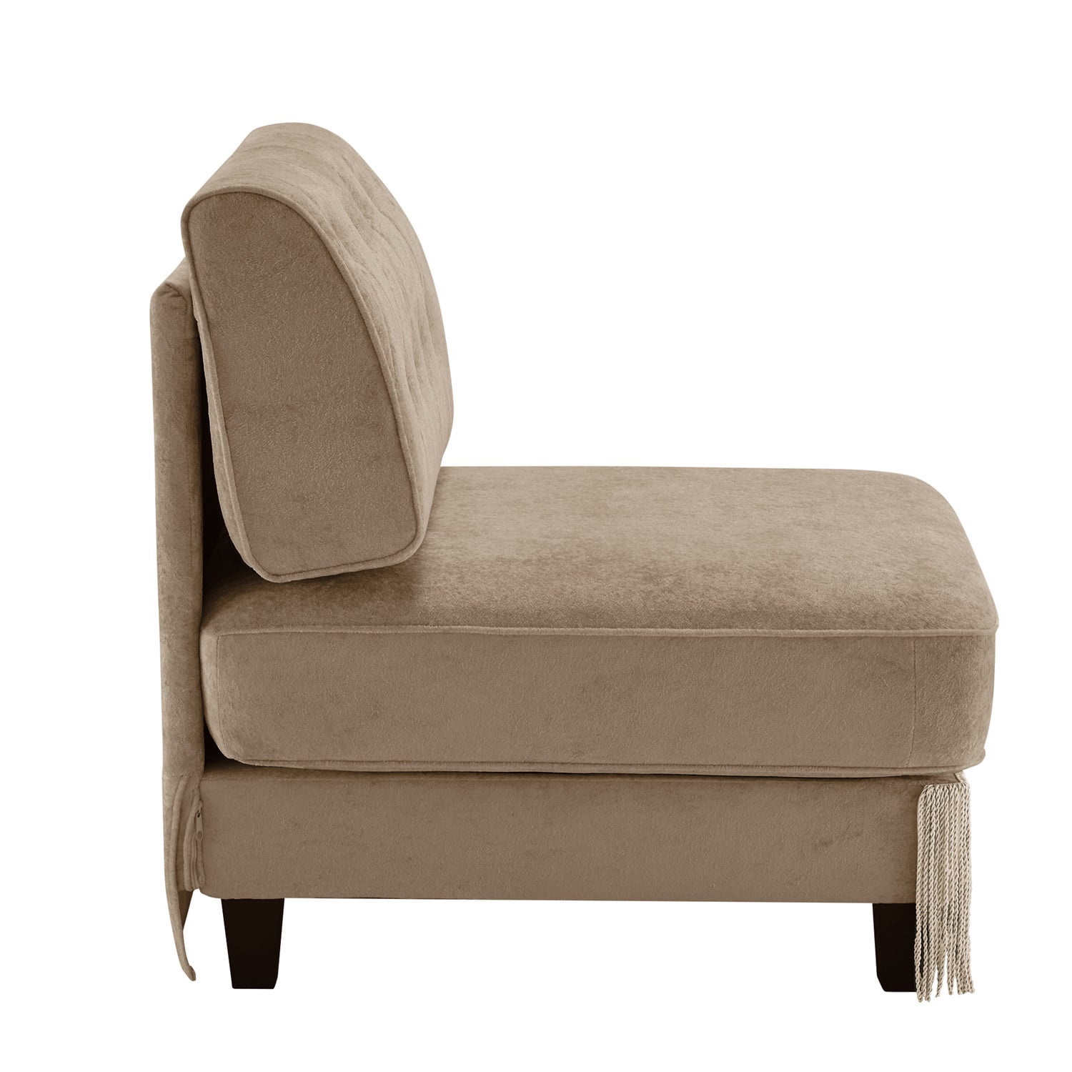 Hommoo Comfort Velvet Fabric Armless Sofa, Button Tufted Design & Floor-grazing Tassel, Camel