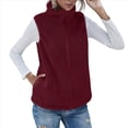 thumbnail image 2 of Chaleco de Felpa Cálido Sin Mangas con Cuello Alto para Mujer, con Cremallera, para Otoño e Invierno, con Bolsillos Rojo M, 2 of 7