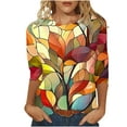 thumbnail image 2 of Viluyesy 3/4 Sleeves T-Shirt Women Round Neck Shirt Tops Relaxed Loose Blouse Multicolor Size 3XL, 2 of 5