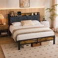 thumbnail image 4 of Bexfil Full Size Platform Bed Frame with Storage Headboard, LED Bed Frame with Charging Station, Heavy Duty Metal, Noise-Free, No Box Spring Needed, Easy Assembly, 4 of 6