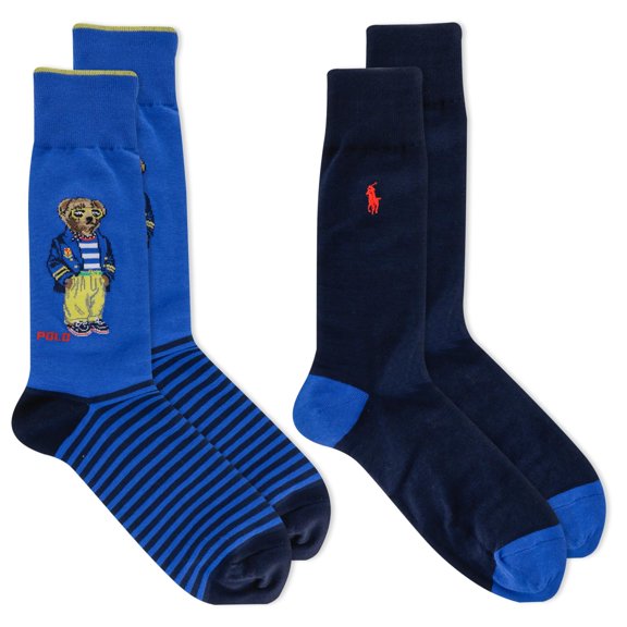 Polo Ralph Lauren Mens 2-Pack Assorted Polo Bear Solid Dress Sock ROY