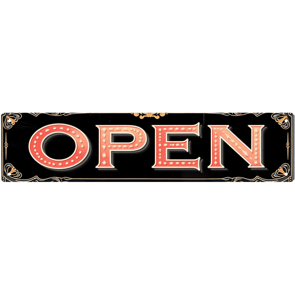 Open Business Tin Sign - 16x4 Inch - Ideal for Shop, Cafe, Man Cave Decor - Vintage Open Signs, Commercial Decor