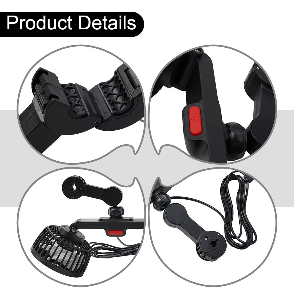 sailesiti Car USB Fan Rechargeable Fan Rear Pillow Portable High Wind Power Chair Back Dual Head Fan Quiet Office Camping Outdoor 12v