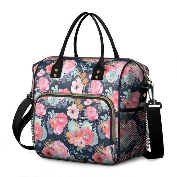 Pioneer Flower Floral Print Pattern Womens Lunch Box for Work,Insulated Large Lunch Bag for Tween and Teen,Loncheras Para Mujer,Leakproof Adult Lunch Bag for Work,Beach,Travel,Picnic,Camping