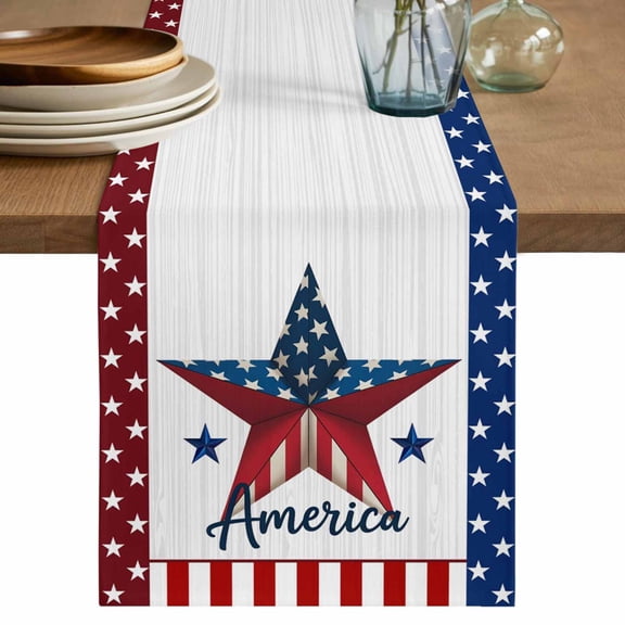 Independence Day Table Runner 72 Inches, Blue Red Star American Flag Striped Bed Runner Dresser Scarves Tabletop for Indoor Outdoor Parties/Ceremony/Banquet, 14" x 72"