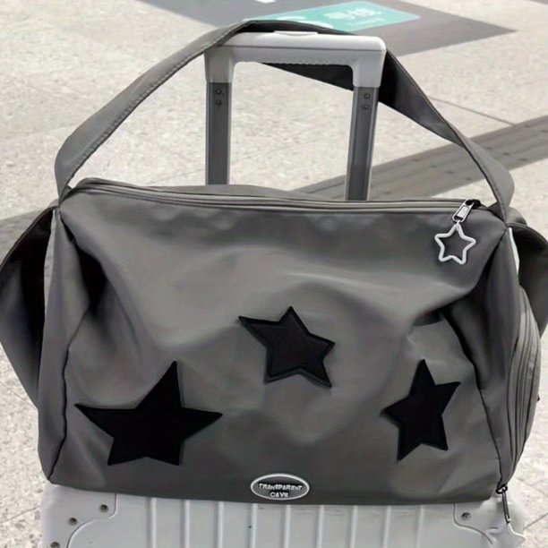Large Capacity Crossbody Bag, Trendy Star Patch Decor Travel Duffle Bag, Portable Shoulder Bag For Sports Gym