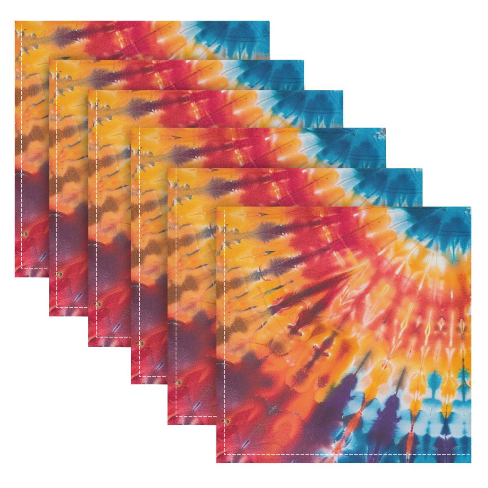 JSTEL Tie Dye Rainbow Color Cloth Napkins Set of 6, 20x20 Inch Washable and Reusable Napkin for Decoupage Dinner Party Everyday Use