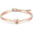 thumbnail image 1 of HSHDLDF Rose Gold Heart Initial Letter Bracelets Engraved Alphabet 26 Letters Charms Cuff Bracelet Stainless Steel Expandable Personalized Name Jewelry, 1 of 6