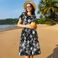 thumbnail image 4 of Lsque Robe Décontractée pour Femmes Motif Sans Couture avec Crânes T-Shirt d'Été Manches Courtes Col Rond Robes Évasées, 4 of 6