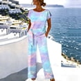 thumbnail image 2 of Guluxicc 2 Piece Women's Outfit Sets Short Sleeve Crew Neck Side Tie Top with Floral Print Wide Leg Pants Casual Lounge Matching Sets, 2 of 5